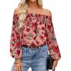 imageZESICA Womens Summer Off Shoulder Tops 2025 Floral Chiffon Long Sleeve Loose Dressy Casual Shirts BlousesRed