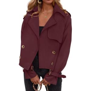 imageZESICA Womens Long Sleeve Crop Trench Coat Lapel Double Breasted Loose Casual Jacket with PocketsPurplered