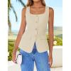 imageZESICA Womens 2025 Summer Casual Sleeveless Suit Vest Square Neck Button Down Work Business Blazer Vests WaistcoatApricot