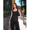 imageZESICA Womens 2025 Summer Casual Sleeveless Suit Vest Square Neck Button Down Work Business Blazer Vests WaistcoatBlack