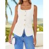 imageZESICA Womens 2025 Summer Casual Sleeveless Suit Vest Square Neck Button Down Work Business Blazer Vests WaistcoatIvory