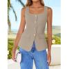 imageZESICA Womens 2025 Summer Casual Sleeveless Suit Vest Square Neck Button Down Work Business Blazer Vests WaistcoatKhaki