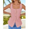 imageZESICA Womens 2025 Summer Casual Sleeveless Suit Vest Square Neck Button Down Work Business Blazer Vests WaistcoatPink