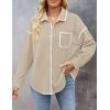 imageZESICA Womens Corduroy Shacket Jacket Long Sleeve Button Down Shirt Oversized Blouses Tops with PocketsApricot