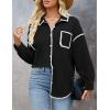 imageZESICA Womens Corduroy Shacket Jacket Long Sleeve Button Down Shirt Oversized Blouses Tops with PocketsBlack