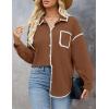 imageZESICA Womens Corduroy Shacket Jacket Long Sleeve Button Down Shirt Oversized Blouses Tops with PocketsBrown