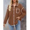 imageZESICA Womens Corduroy Shacket Jacket Long Sleeve Button Down Shirt Oversized Blouses Tops with PocketsBrown