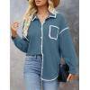 imageZESICA Womens Corduroy Shacket Jacket Long Sleeve Button Down Shirt Oversized Blouses Tops with PocketsDusty Blue