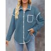 imageZESICA Womens Corduroy Shacket Jacket Long Sleeve Button Down Shirt Oversized Blouses Tops with PocketsDusty Blue
