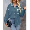 imageZESICA Womens Corduroy Shacket Jacket Long Sleeve Button Down Shirt Oversized Blouses Tops with PocketsDusty Blue