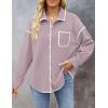 imageZESICA Womens Corduroy Shacket Jacket Long Sleeve Button Down Shirt Oversized Blouses Tops with PocketsPurple