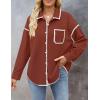 imageZESICA Womens Corduroy Shacket Jacket Long Sleeve Button Down Shirt Oversized Blouses Tops with PocketsRust