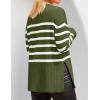 imageZESICA Womens Fall Winter Striped Long Sleeve Crew Neck Ribbed Knit Side Slit Oversized Pullover Sweater Jumper TopArmygreen