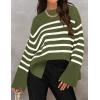imageZESICA Womens Fall Winter Striped Long Sleeve Crew Neck Ribbed Knit Side Slit Oversized Pullover Sweater Jumper TopArmygreen