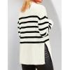 imageZESICA Womens Fall Winter Striped Long Sleeve Crew Neck Ribbed Knit Side Slit Oversized Pullover Sweater Jumper TopBeige