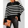 imageZESICA Womens Fall Winter Striped Long Sleeve Crew Neck Ribbed Knit Side Slit Oversized Pullover Sweater Jumper TopBlack