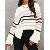 imageZESICA Womens Fall Winter Striped Long Sleeve Crew Neck Ribbed Knit Side Slit Oversized Pullover Sweater Jumper TopBluepink