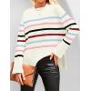 imageZESICA Womens Fall Winter Striped Long Sleeve Crew Neck Ribbed Knit Side Slit Oversized Pullover Sweater Jumper TopBluepink