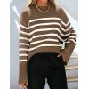 imageZESICA Womens Fall Winter Striped Long Sleeve Crew Neck Ribbed Knit Side Slit Oversized Pullover Sweater Jumper TopBrown