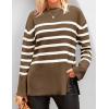 imageZESICA Womens Fall Winter Striped Long Sleeve Crew Neck Ribbed Knit Side Slit Oversized Pullover Sweater Jumper TopBrown