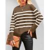 imageZESICA Womens Fall Winter Striped Long Sleeve Crew Neck Ribbed Knit Side Slit Oversized Pullover Sweater Jumper TopBrown