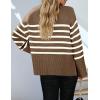 imageZESICA Womens Fall Winter Striped Long Sleeve Crew Neck Ribbed Knit Side Slit Oversized Pullover Sweater Jumper TopBrown