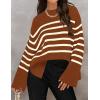 imageZESICA Womens Fall Winter Striped Long Sleeve Crew Neck Ribbed Knit Side Slit Oversized Pullover Sweater Jumper TopCaramel