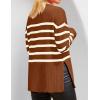 imageZESICA Womens Fall Winter Striped Long Sleeve Crew Neck Ribbed Knit Side Slit Oversized Pullover Sweater Jumper TopCaramel