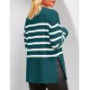 imageZESICA Womens Fall Winter Striped Long Sleeve Crew Neck Ribbed Knit Side Slit Oversized Pullover Sweater Jumper TopDarkgreen