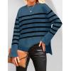 imageZESICA Womens Fall Winter Striped Long Sleeve Crew Neck Ribbed Knit Side Slit Oversized Pullover Sweater Jumper TopDustyblue