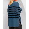 imageZESICA Womens Fall Winter Striped Long Sleeve Crew Neck Ribbed Knit Side Slit Oversized Pullover Sweater Jumper TopDustyblue