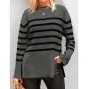 imageZESICA Womens Fall Winter Striped Long Sleeve Crew Neck Ribbed Knit Side Slit Oversized Pullover Sweater Jumper TopGrey