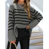 imageZESICA Womens Fall Winter Striped Long Sleeve Crew Neck Ribbed Knit Side Slit Oversized Pullover Sweater Jumper TopGrey