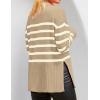 imageZESICA Womens Fall Winter Striped Long Sleeve Crew Neck Ribbed Knit Side Slit Oversized Pullover Sweater Jumper TopKhaki