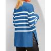 imageZESICA Womens Fall Winter Striped Long Sleeve Crew Neck Ribbed Knit Side Slit Oversized Pullover Sweater Jumper TopLakeblue