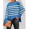 imageZESICA Womens Fall Winter Striped Long Sleeve Crew Neck Ribbed Knit Side Slit Oversized Pullover Sweater Jumper TopLakeblue