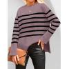 imageZESICA Womens Fall Winter Striped Long Sleeve Crew Neck Ribbed Knit Side Slit Oversized Pullover Sweater Jumper TopPurple