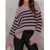 imageZESICA Womens Fall Winter Striped Long Sleeve Crew Neck Ribbed Knit Side Slit Oversized Pullover Sweater Jumper TopPurple