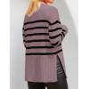 imageZESICA Womens Fall Winter Striped Long Sleeve Crew Neck Ribbed Knit Side Slit Oversized Pullover Sweater Jumper TopPurple