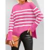 imageZESICA Womens Fall Winter Striped Long Sleeve Crew Neck Ribbed Knit Side Slit Oversized Pullover Sweater Jumper TopRose