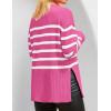 imageZESICA Womens Fall Winter Striped Long Sleeve Crew Neck Ribbed Knit Side Slit Oversized Pullover Sweater Jumper TopRose