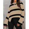 imageZESICA Womens Fall Winter Striped Long Sleeve Crew Neck Ribbed Knit Side Slit Oversized Pullover Sweater Jumper TopTan