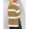 imageZESICA Womens Fall Winter Striped Long Sleeve Crew Neck Ribbed Knit Side Slit Oversized Pullover Sweater Jumper TopToffee