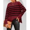 imageZESICA Womens Fall Winter Striped Long Sleeve Crew Neck Ribbed Knit Side Slit Oversized Pullover Sweater Jumper TopWine