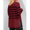 imageZESICA Womens Fall Winter Striped Long Sleeve Crew Neck Ribbed Knit Side Slit Oversized Pullover Sweater Jumper TopWine