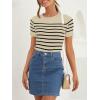 imageZESICA Womens Short Sleeve Crewneck Striped T Shirt 2025 Summer Ribbed Knit Slim Fit Casual Basic Tee TopsAlmond