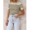 imageZESICA Womens Short Sleeve Crewneck Striped T Shirt 2025 Summer Ribbed Knit Slim Fit Casual Basic Tee TopsAlmond