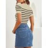 imageZESICA Womens Short Sleeve Crewneck Striped T Shirt 2025 Summer Ribbed Knit Slim Fit Casual Basic Tee TopsAlmond
