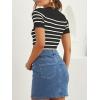 imageZESICA Womens Short Sleeve Crewneck Striped T Shirt 2025 Summer Ribbed Knit Slim Fit Casual Basic Tee TopsBlack