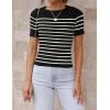 imageZESICA Womens Short Sleeve Crewneck Striped T Shirt 2025 Summer Ribbed Knit Slim Fit Casual Basic Tee TopsBlack
